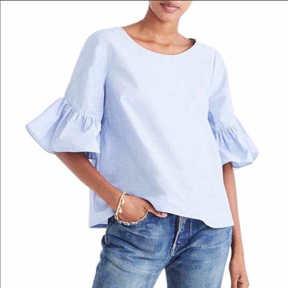 blue ruffle sleeve top